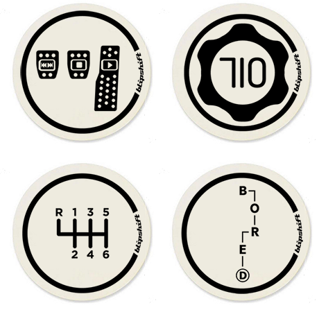 DJ Footwerk, 710, B-O-R-E-D, and 6-speed manual coasters