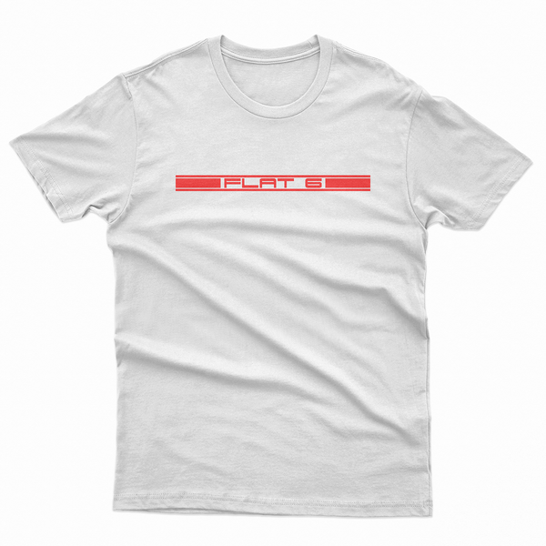 Six Script White - A flat six decal p-car enthusiast shirt | blipshift
