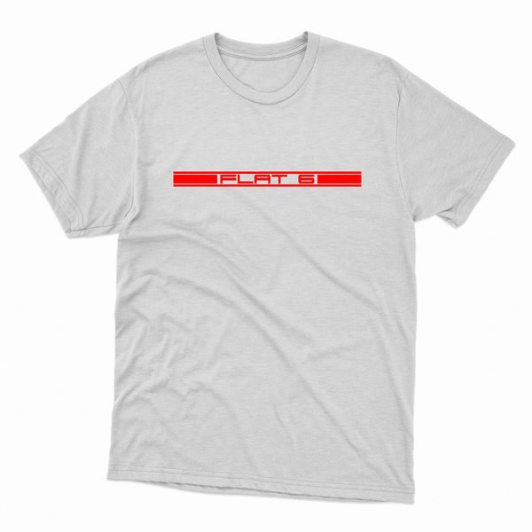 Six Script White - A flat six decal p-car enthusiast shirt | blipshift